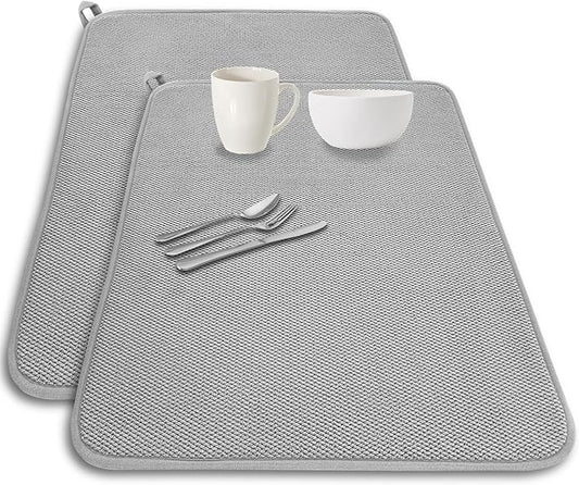 2 Pack Large Dish Drying Mat,24x17 Inch Absorbent Microfiber Dishes Drainer Mats,Dish Drying Pad for Countertops,Sinks,Draining Racks(Gray) by Meirrnyyu