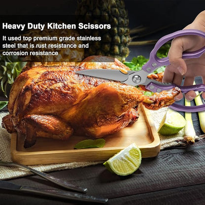CGBE Kitchen Scissors All Purpose Heavy Duty, Ultra Sharp Stainless Steel Kitchen Shears Dishwasher Safe, Cooking Shears for Chicken, Poultry, Fish, Meat, Herbs & Grapes with Non-Slip Grips - Purple - Image 5