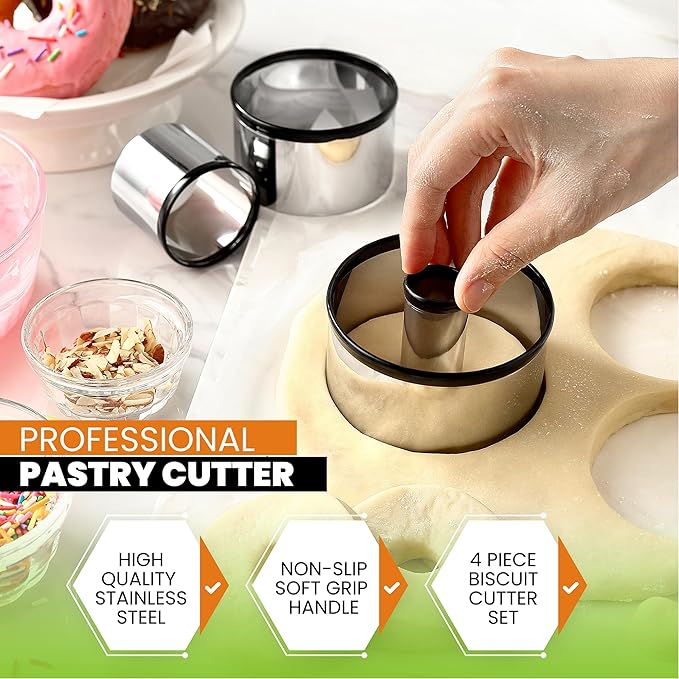 Spring Chef Large Dough Blender & Biscuit Cutter Set, Heavy Duty Stainless Steel Professional Pastry Cutter, Soft Grip, Black - Image 6
