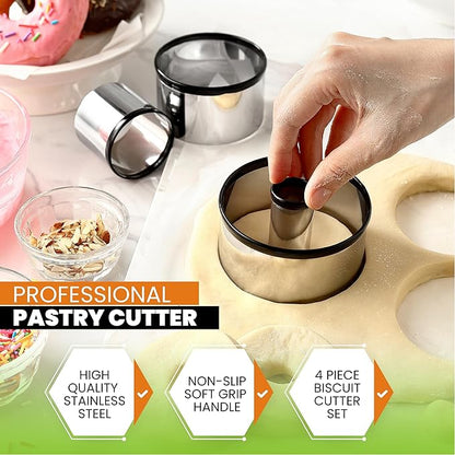 Spring Chef Large Dough Blender & Biscuit Cutter Set, Heavy Duty Stainless Steel Professional Pastry Cutter, Soft Grip, Black - Image 6
