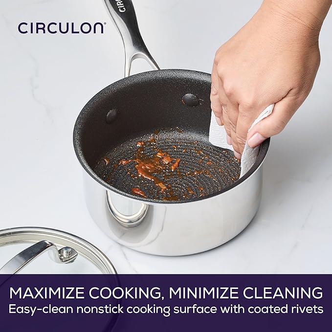 Circulon C1 Series Stainless Steel Plated Non-Stick Cookware with ScratchDefense Technology with Lid, Safe for Metal Utensils, 1.5 Litre, Polished Stainless Steel