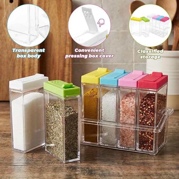 6 Pcs Spice Jars, Empty Spice Containers with Tray, Rectangular Small Seasoning Bottles Supplement Pack for Salt, Herbs, Sugar, Pepper