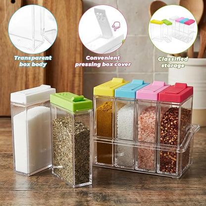 6 Pcs Spice Jars, Empty Spice Containers with Tray, Rectangular Small Seasoning Bottles Supplement Pack for Salt, Herbs, Sugar, Pepper