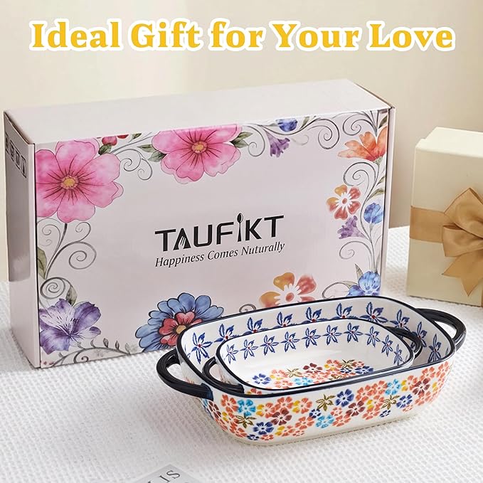 Ceramic Casserole Dishes for Oven, Hand-painted Polish Pottery Baking Dish Set of 2, 0.8QT / 2QT Porcelain Casserole Dish with Handles, Baking Pan Lasagna Pan, Gift for Family/Friend (Yellow) - Image 9