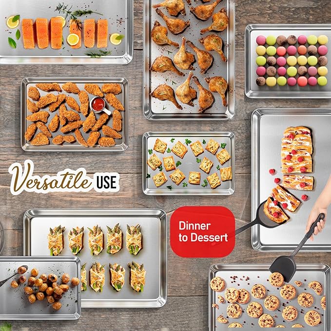 Eatex Aluminum Baking Sheet Set,12 Pack Cookie Sheet Set, 18” x 13” Steel Baking Pan Set, Quality Cookie Sheets for Baking Nonstick, Half Sheet Baking Pans Set, Baking Sheets for Oven, Half Sheet Pan - Image 7