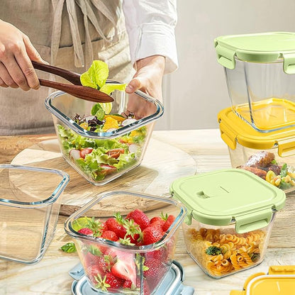 Glass Soup Containers with Lids 32oz - Borosilicate Glass Storage Containers 4 Cup, Freezer to Microwave Safe, Airtight Leak Proof, Square Meal Prep Containers for Lunch Travel- 4 Pack