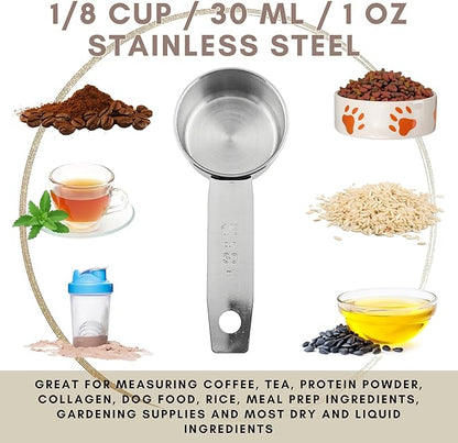 1/8 Cup Stainless Steel Measuring Cup | Sturdy Metal 30 ml | 30 cc | 1 oz | Single Cup for Wet and Dry Ingredients | Great for use as 1/8 Cup Coffee Scoop - 4 PK - Image 2