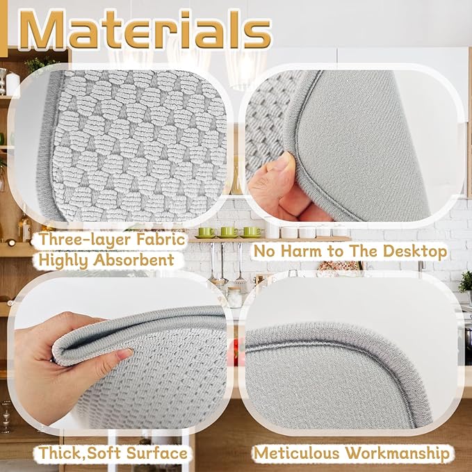 3 Pack Microfiber Dish Drying Mat,24x17"Highly Absorbent Dish Drainer Mat,Large Size Kitchen Counter Quick Dry Pads for Coffee Rack,Under Sink(Gray) - Image 3