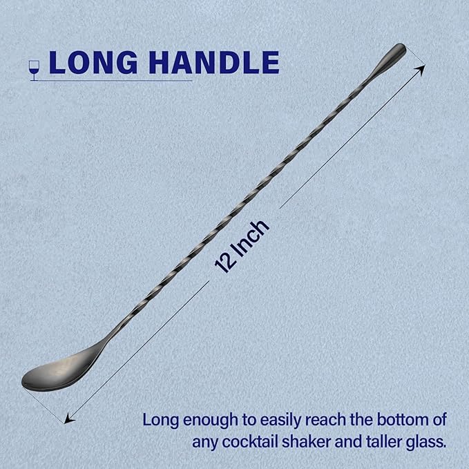 Briout Bar Spoon Cocktail Mixing Stirrers for Drink, Stainless Steel 12 Inches Long Handle, Black 2 Pieces - Image 2
