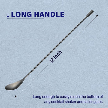 Briout Bar Spoon Cocktail Mixing Stirrers for Drink, Stainless Steel 12 Inches Long Handle, Black 2 Pieces - Image 2
