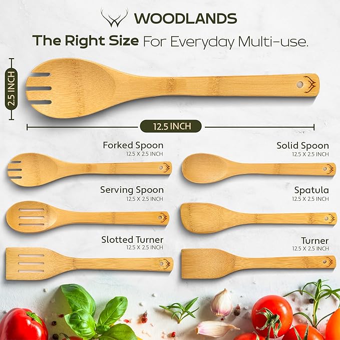 WOODLANDS USA Wooden Spoons for Cooking set of 6 – Premium Wooden Utensil set for everyday use – Versatile Cooking utensils set safe for nonstick pans – Durable wooden spoon kitchen utensils set - Image 4