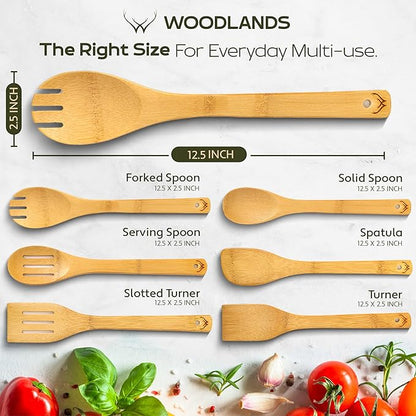 WOODLANDS USA Wooden Spoons for Cooking set of 6 – Premium Wooden Utensil set for everyday use – Versatile Cooking utensils set safe for nonstick pans – Durable wooden spoon kitchen utensils set - Image 4