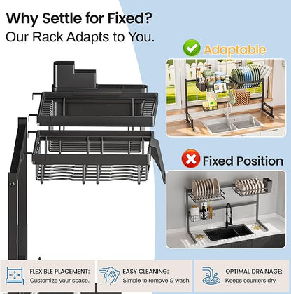 ADBIU Over The Sink Dish Drying Rack (Expandable Height and Length) Snap-On Design 2 Tier Large Dish Rack - Image 3