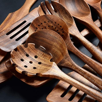 12 Pack Wooden Spoons for Cooking - Natural Teak Kitchen Utensils Set with Spatulas - Image 3