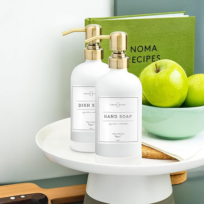 Vine Creations White Glass Soap Dispenser, 2 Pack Kitchen Soap Dispenser Set with Stainless Steel Pump, 16 oz Dish Soap and Hand Soap Dispensers for Bathroom with Waterproof Labels - Image 8