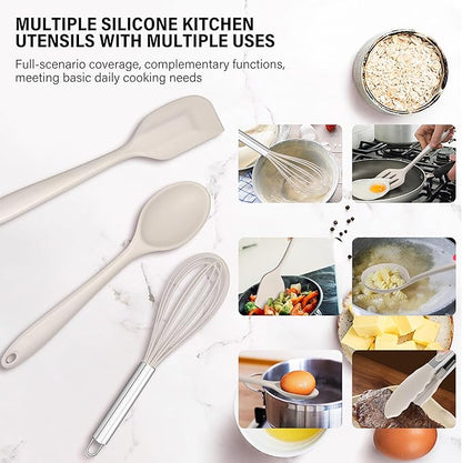 HaWare 11 PCS Silicone Cooking Utensils Set, Heat Resistant Kitchen Utensils with Holder, Food-grade Spatula Sets for Nonstick Cookware, Kitchen Tools Gadgets Include Fish Turner, Spoon (Khaki) - Image 5