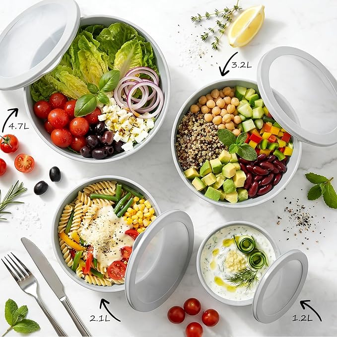 BoxedHome Nesting Plastic Mixing Bowls, BPA-Free Plastic, Microwave and Dishwasher Safe, Set of 4, 1.27/2.22/3.38/4.76quart, Grey - Image 11