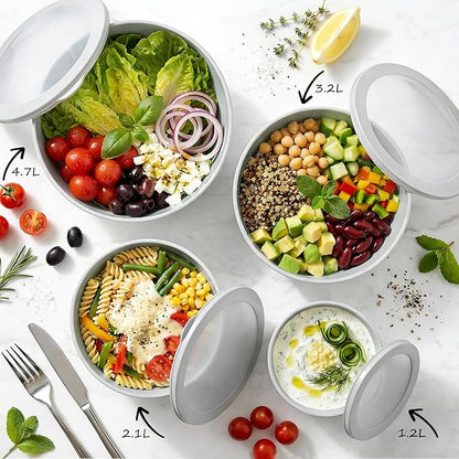 BoxedHome Nesting Plastic Mixing Bowls, BPA-Free Plastic, Microwave and Dishwasher Safe, Set of 4, 1.27/2.22/3.38/4.76quart, Grey - Image 11