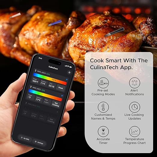 750ft Wireless Meat Thermometer Long Range for Smoker, BBQ & Rotisserie, 3 Probes Smart Bluetooth Thermometer Dual Sensor Waterproof Probe with LCD Base Station Display & App Control - Image 5