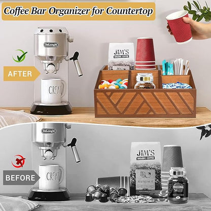 ugiftt Coffee Station Organizer for Counter, Wood Pods Holder Storage Basket, Tea Condiment Storage Organizer, Rustic Coffee Bar Decor for Accessories Organizer - Image 6