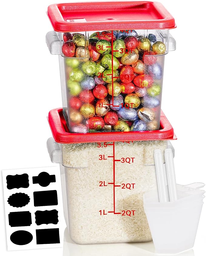 4QT NSF Food Storage Containers: 2 PCS [Food Grade][Hot&Cold Resistant] Commercial Clear Food Storage Containers with Lids for Restaurant Kitchen Proof Dough, Measuring Spoons Included(BPA FREE) by SVKLHY
