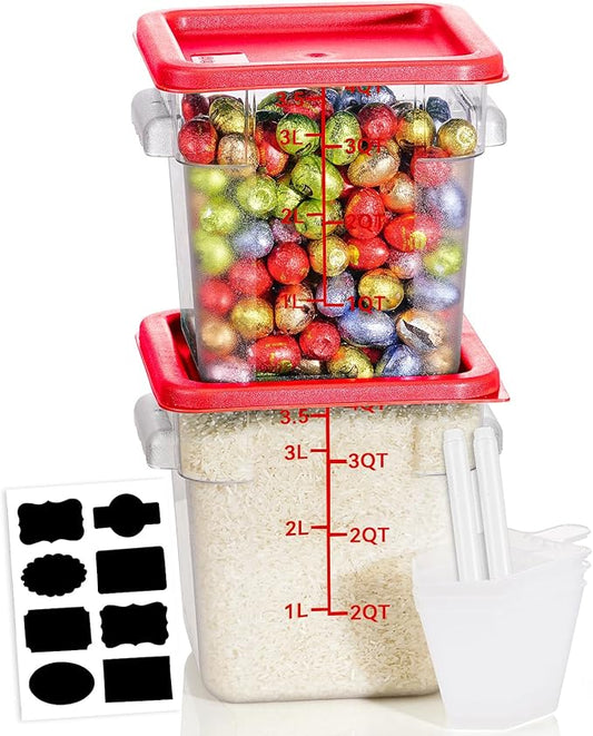 4QT NSF Food Storage Containers: 2 PCS [Food Grade][Hot&Cold Resistant] Commercial Clear Food Storage Containers with Lids for Restaurant Kitchen Proof Dough, Measuring Spoons Included(BPA FREE) by SVKLHY
