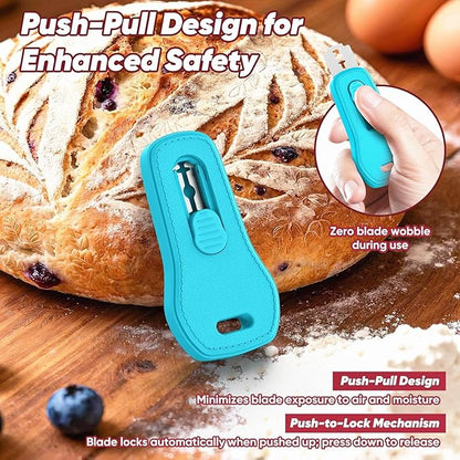 24SHEN Bread Lame, Sourdough Scoring Tool with Extractable & Magnetic, Sour Dough Tools Sourdough Cutter for Homemade Bread Making, Scoring Knife Include 5 Razor Blades-Blue - Image 3