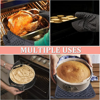 4 Pcs Oven Mitts and Pot Holders,500°F High Heat Resistant Kitchen Oven Mitts with Pot Holders,Long Oven Mitts with Recycled Cotton Infill and Silicone Non-Slip Surface for Baking and Cooking(Grey) - Image 4