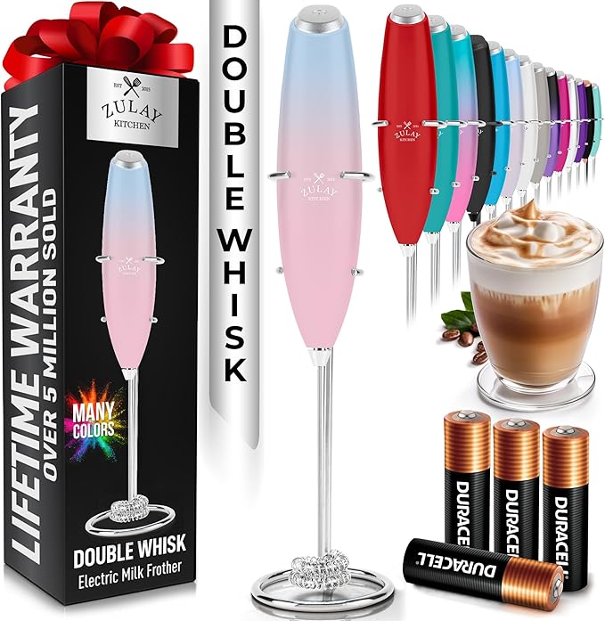 Zulay Kitchen Whisk Milk Frother with 4 Duracell Batteries - Powerful Handheld Foam Maker for Coffee, Lattes, Matcha, Hot Chocolate & Cappuccinos - Whip Creamy Froth in Seconds by ZulayKitchen
