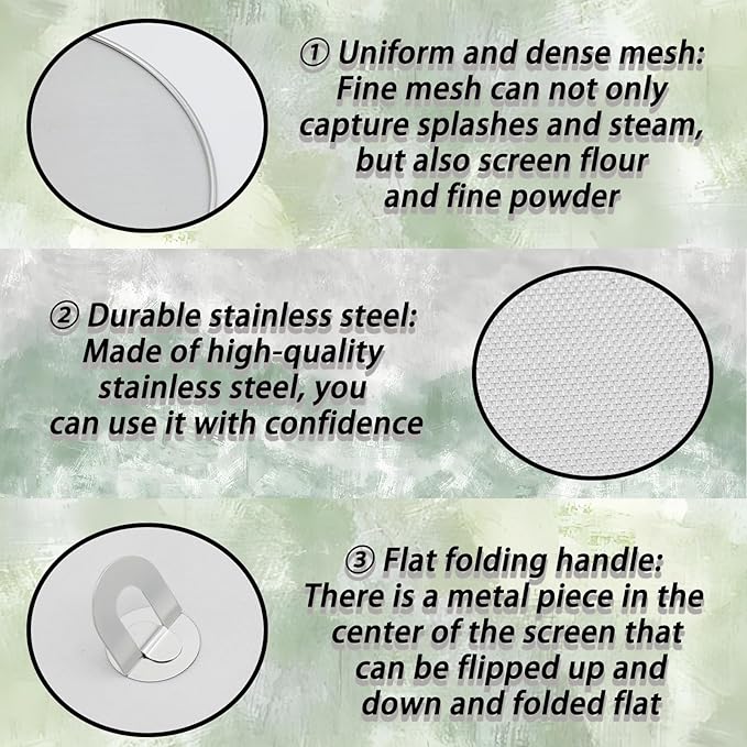 3 Pack Silver Stainless Steel Splatter Screens (9.8", 11.4", 13"), Grease Splatter Guard Ultra-Fine Mesh, Foldable Knob for Cooking/Chefs/Home Cooks - Image 4