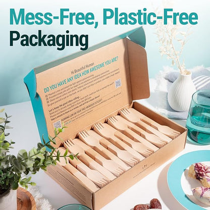 Disposable Wooden Forks For Eating - 300pcs - Heavy Duty & Sharp - Our Guilt-Free FSC Certified Wood Protects Forests - A Great Alternative to Bamboo Forks Disposable - Image 8