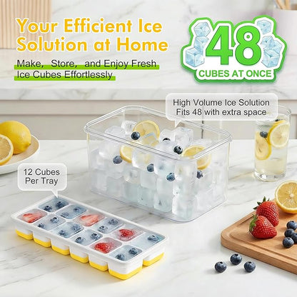 NFK Ice Cube Tray with Lid & Bin - 4 Pack 48 Cubes Stackable Silicone Trays for Freezer with Storage Container, Leak-Proof Lids, BPA-Free, Easy Release for Kitchen, RV, Party, Cocktail & Coffee - Image 3