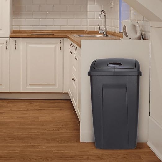 13 Gallon Kitchen Trash Can with Swing Top Lid - Black Plastic Garbage Bin for Home/Kitchen - Image 2
