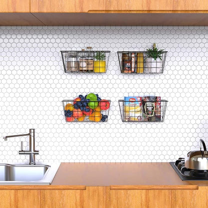 MaraFansie Over the Cabinet Door Organizer Wall Wire Baskets Hanging Kitchen Basket Shelf for Cabinet & Pantry Organization and Kitchen, Bathroom, Bedroom Storage, with Adhesive, 4 Pack - Image 3