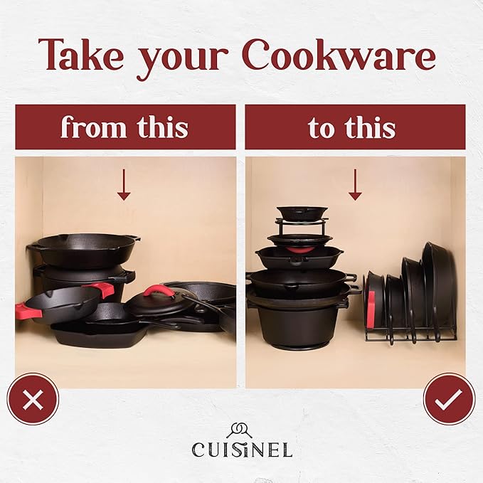 Cuisinel Pots and Pans Organizers - 2-PACK of Silicone-Coated Non-Slip 12" Heavy Duty Skillet Rack - Kitchen Organization Storage - Holds Cookie Sheets, Cutting Boards, Cast Iron Cookware, Dish Stand - Image 2