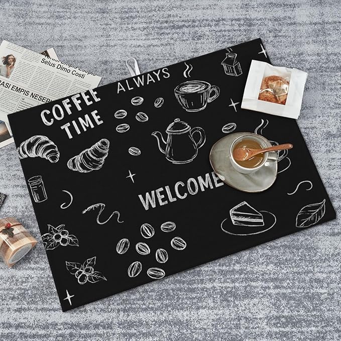 Black Ink Dish Drying Mats for Kitchen Counter, Large 18"x24" Dish Mats for Drying Dishes, Microfiber Absorbent Dish Drying Pad Rack Mat Kitchen Decor Reusable Washable