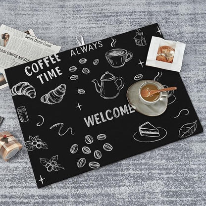 Black Ink Dish Drying Mats for Kitchen Counter, Large 18"x24" Dish Mats for Drying Dishes, Microfiber Absorbent Dish Drying Pad Rack Mat Kitchen Decor Reusable Washable