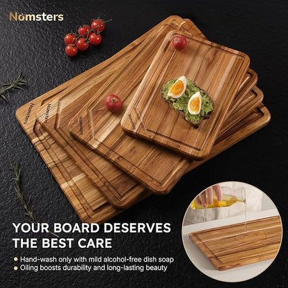4 Pack Teak Wood Cutting Board Set for Kitchen Heavy Duty Non Toxic Non Slip Solid Thick Wood Haus Chopping Board Extra Large Big Small Meat Best Non Toxic Kitchen Essential House Warming Hostess Gift - Image 8