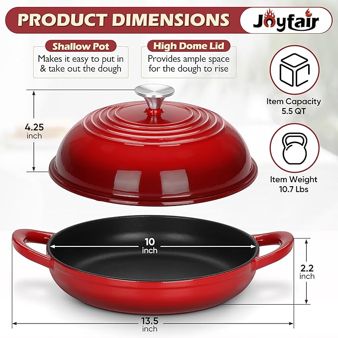 Bread Dutch Oven for Sourdough Baking (5.5 QT), Joyfair Enameled Cast Iron Dutch Oven Pot with Lid, Sourdough Bread Pan with Heavy Duty Dual Handles, Non-Stick & Even Heat, Oven-safe up to 500°F, Red - Image 7