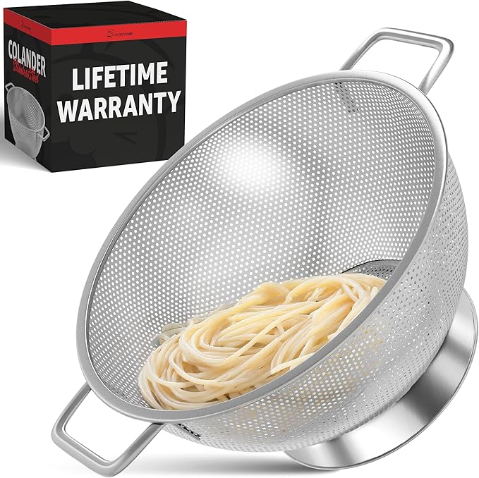 PriorityChef Premium 4 Qrt Stainless Steel Colander for Kitchen, Durable Rice and Pasta Strainer with Handle, Rust-Resistant & Dishwasher Safe by PriorityChef