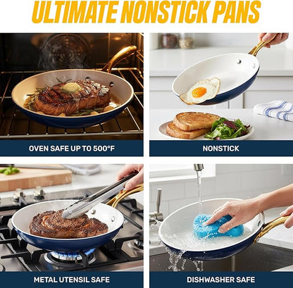 Gotham Steel 20pcs Pots and Pans Set Non Stick Ceramic Cookware Set with Deep Frying Pan Set & 6pc Knife Set, Improved Ti-Cerama Coating Made without PFOA PFOS Lasts 2x Longer, Oven & Dishwasher Safe - Image 9