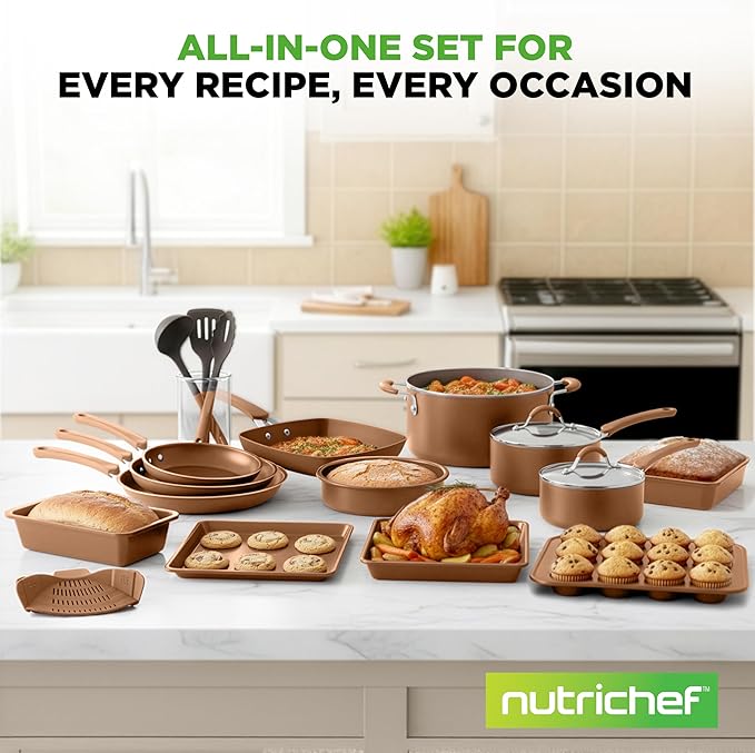 Nutrichef 20 Piece Professional Home Kitchen Cookware and Bakeware, Pots and Pans Set Non Stick Kitchenware, Cool-Touch Handles, Non Toxic, Safe for Gas, Electric, Induction Cooktops, Easy Clean - Image 7