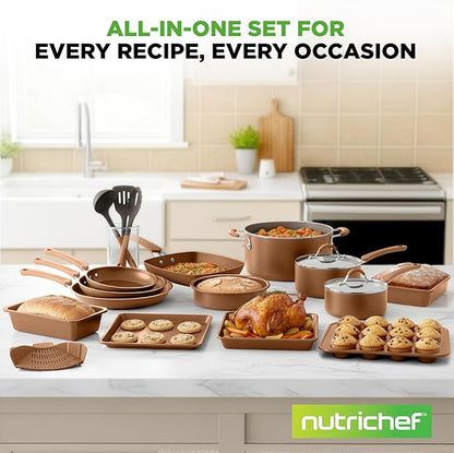 Nutrichef 20 Piece Professional Home Kitchen Cookware and Bakeware, Pots and Pans Set Non Stick Kitchenware, Cool-Touch Handles, Non Toxic, Safe for Gas, Electric, Induction Cooktops, Easy Clean - Image 7