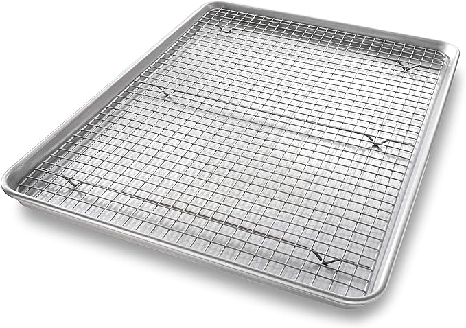 USA Pan 1607CR Bakeware Extra Large Sheet Baking Pan and Bakeable Nonstick Cooling Rack Set, XL, Metal by USAPan