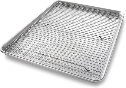 USA Pan 1607CR Bakeware Extra Large Sheet Baking Pan and Bakeable Nonstick Cooling Rack Set, XL, Metal by USAPan