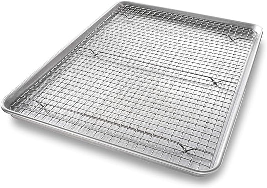 USA Pan 1607CR Bakeware Extra Large Sheet Baking Pan and Bakeable Nonstick Cooling Rack Set, XL, Metal by USAPan