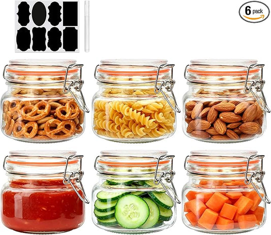 16 oz Glass Jars With Airtight Lids And Leak Proof Rubber Gasket,Wide Mouth Mason Jars With Hinged Lids For Kitchen,Glass Storage Containers 6 Pack by Encheng