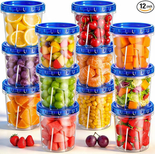 Freezer Storage Containers, [12 Pack-24 Oz] Airtight Plastic Food Storage Containers with Twist Top Lids, Soup, Meal Prep Containers | BPA Free | Stackable | Leakproof | Microwave/Dishwasher Safe