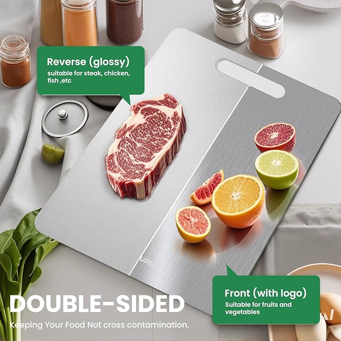 New Titanium Cutting Board - 100% Pure Titanium Cutting Boards For Kitche,Easy to clean,Double-sided food-grade Cutting Board For Cutting Meats, Fruits And Vegetables（15 * 11）