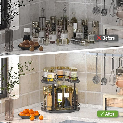 Across-Star Lazy-Susan-Spice-Rack -Organizer For Cabinet With Adjustable Height, 12 inch Rotating Seasoning Holder Spice Organization For Pantry, 2-Tier Kitchen Counter Shelf Countertop Organizer - Image 7